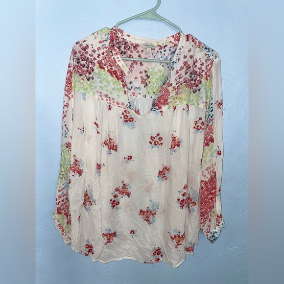 Lucky Brand Tops - Women’s Size 2X Lucky Brand White Floral Blouse